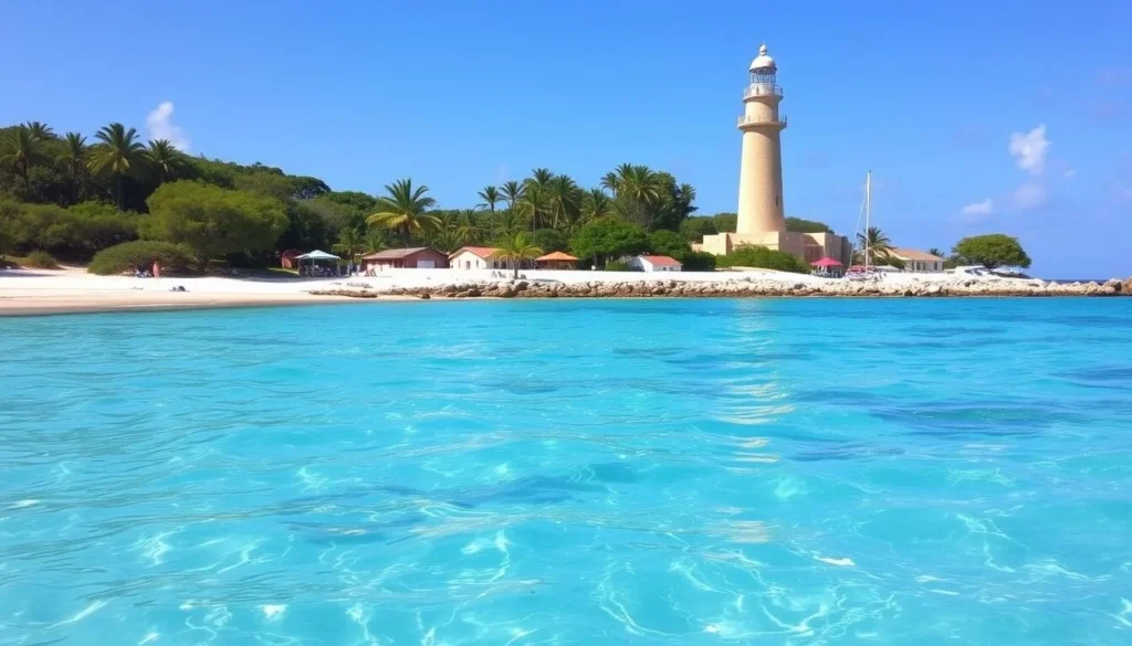 Image of Klein Curacao's pristine beach and historic lighthouse