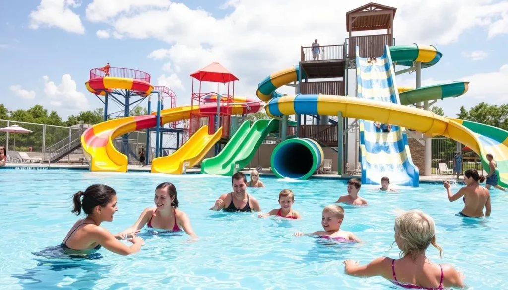 Image of Kokomo Beach Family Aquatic Center's leisure pool and water slides