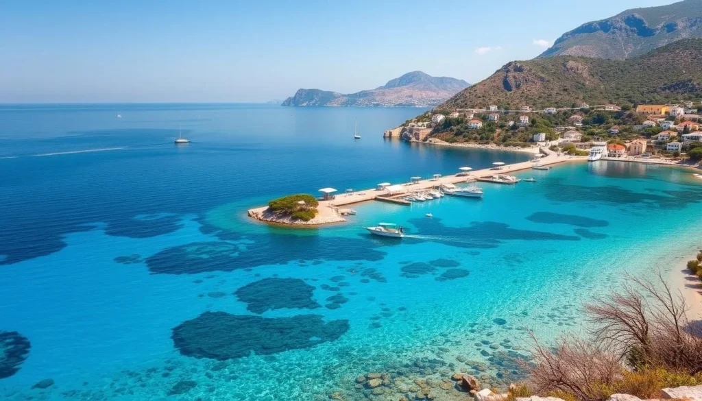Image of Kos Island's scenic coastline with crystal-clear waters and traditional Greek villages