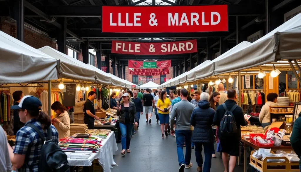 Image of LIC Flea & Food market with vendors and shoppers