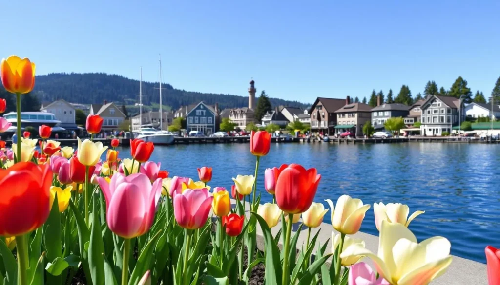 Image of La Conner's waterfront during the tulip season