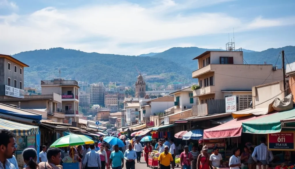 Image of Labé cityscape with vibrant market scene