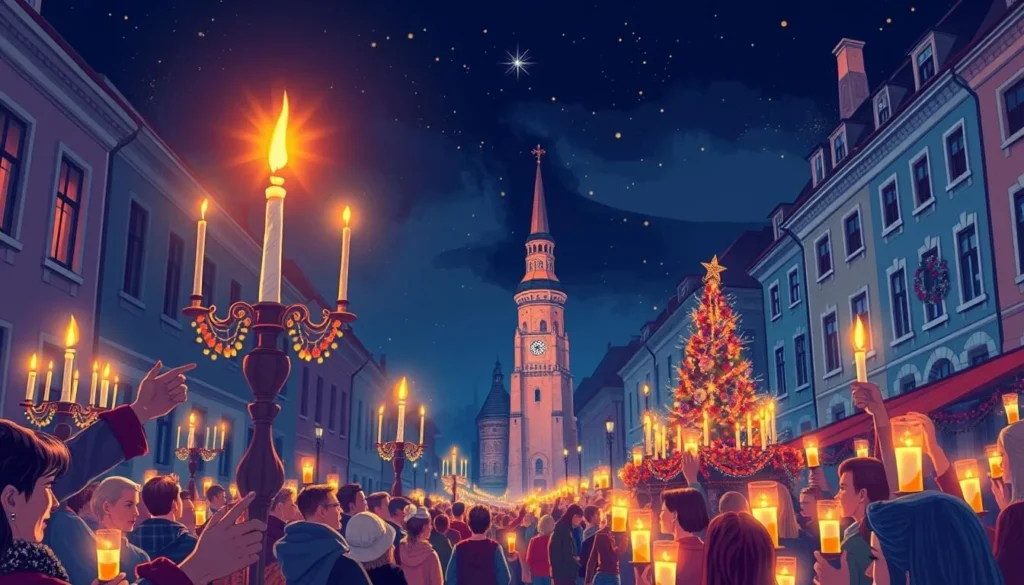 Image of Lāčplēsis Day celebrations in Riga with candlelight procession