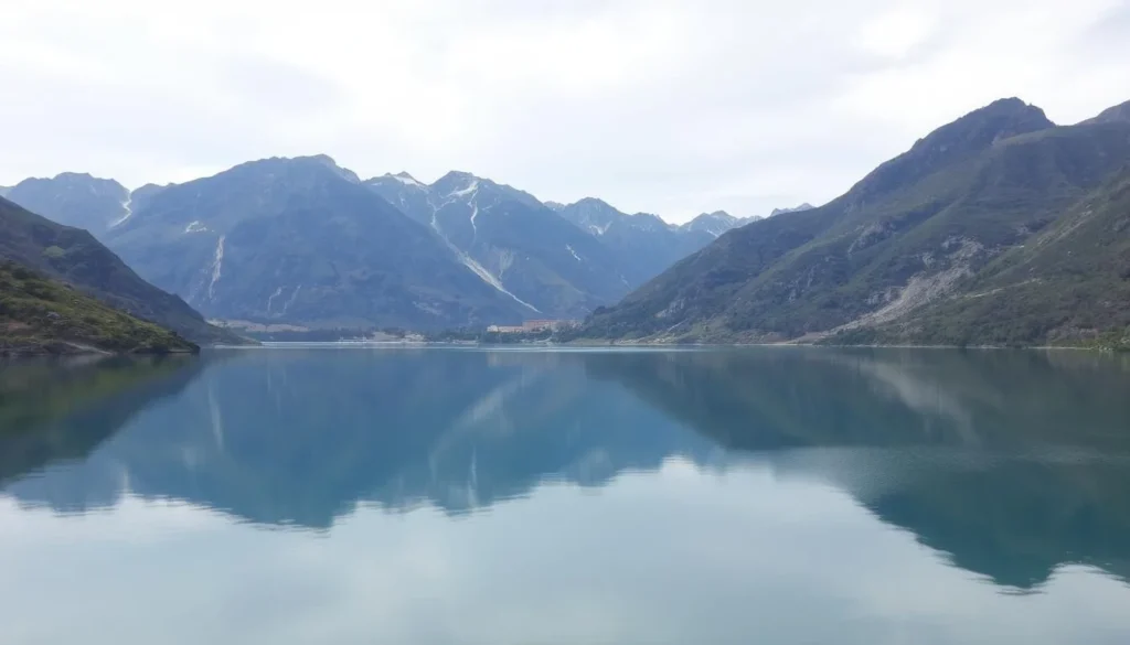 Image of Lake Bovilla with mountains in the background