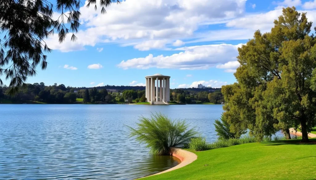 Image of Lake Burley Griffin with the National Carillon in the background