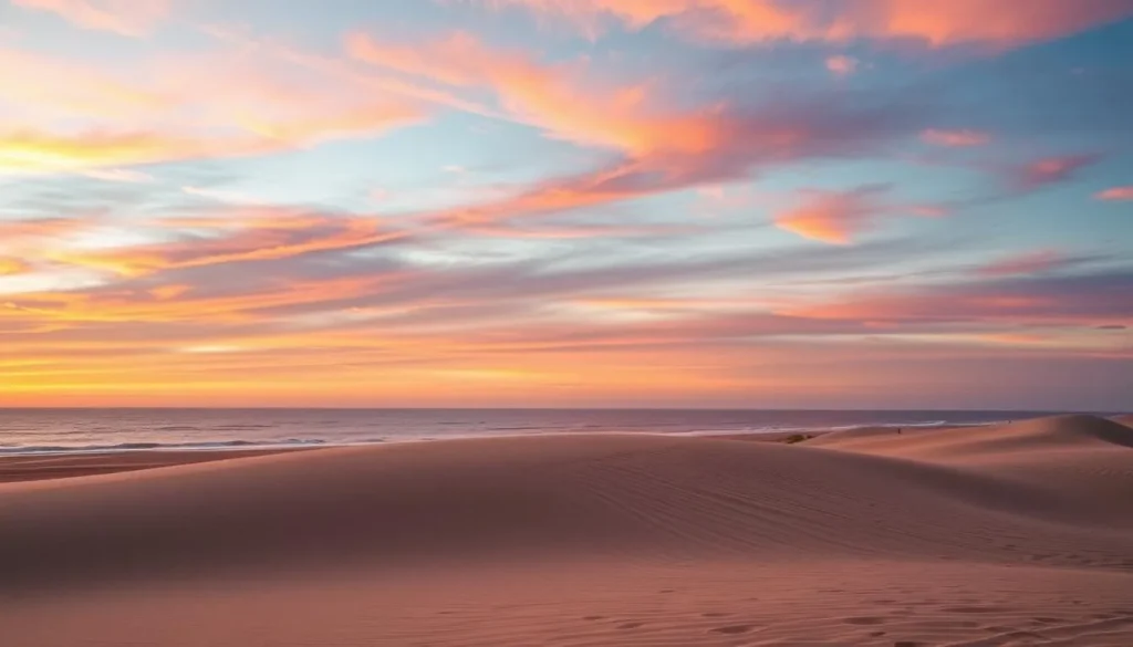 Image of Lake Michigan's sand dunes at sunset