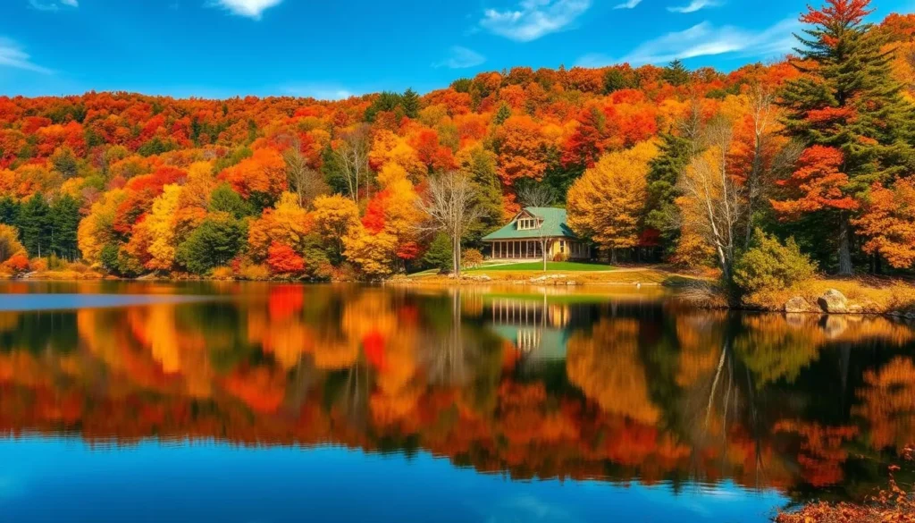 Image of Lake Minnewaska surrounded by fall foliage