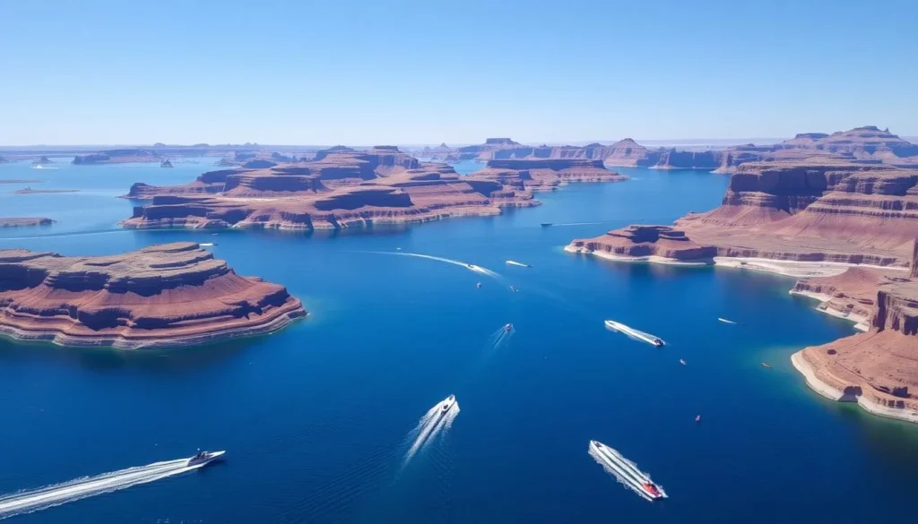 Image of Lake Powell with various water activities
