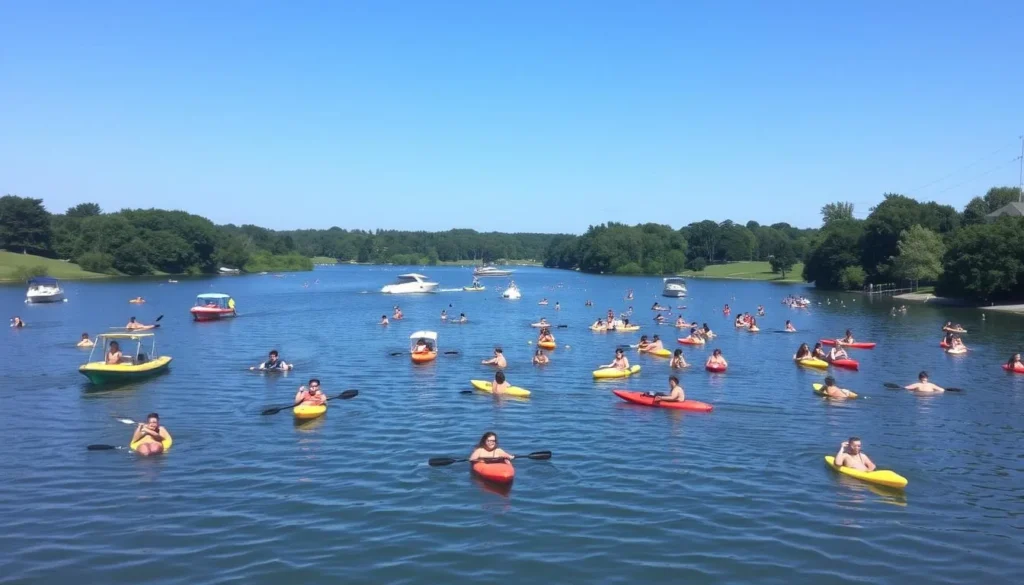 Image of Lake Ray Hubbard with people enjoying water activities