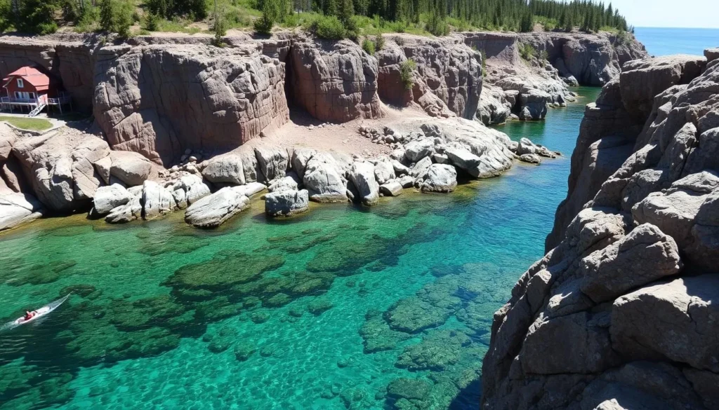 Image of Lake Superior's North Shore with rocky cliffs and clear waters