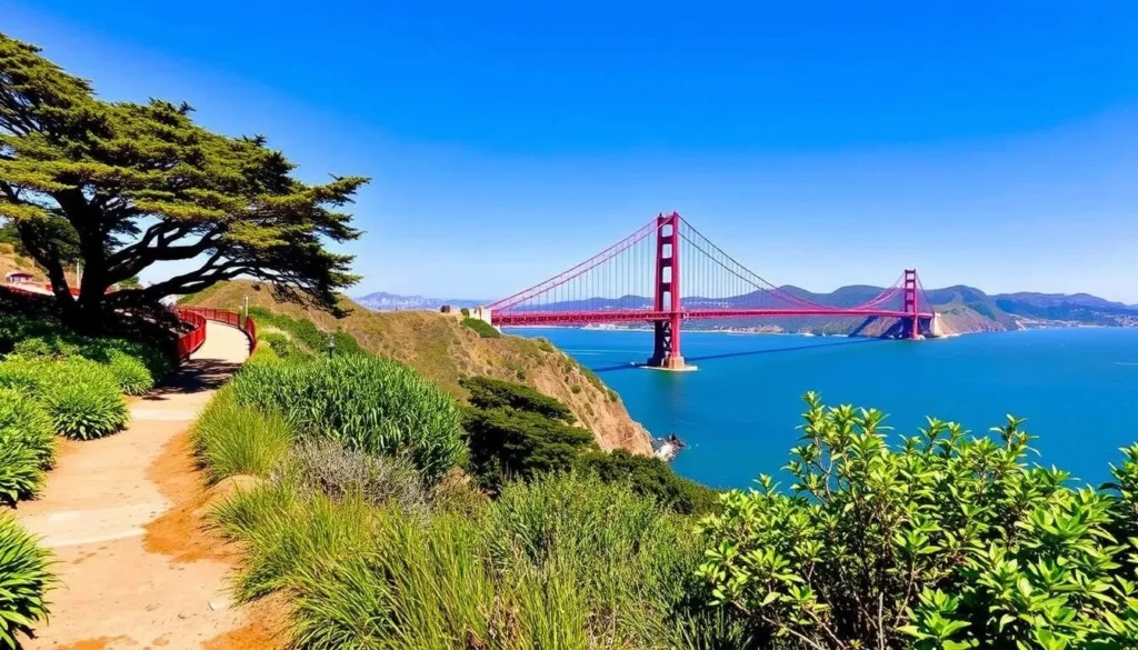 Image of Lands End Coastal Trail with the Golden Gate Bridge in the background