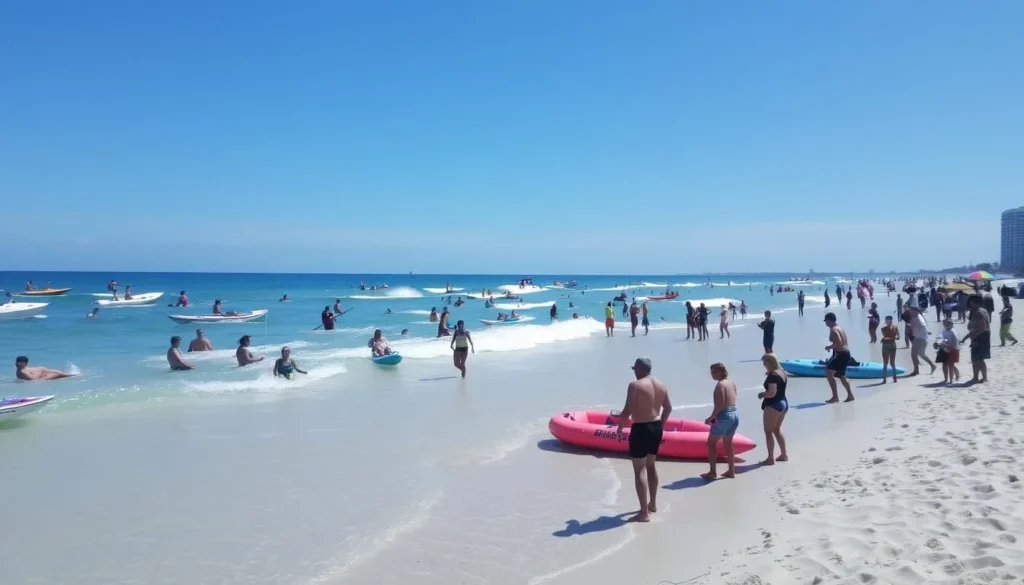Image of Las Olas Beach with people enjoying water sports and beach activities Image of Las Olas Beach with people enjoying water sports and beach activities