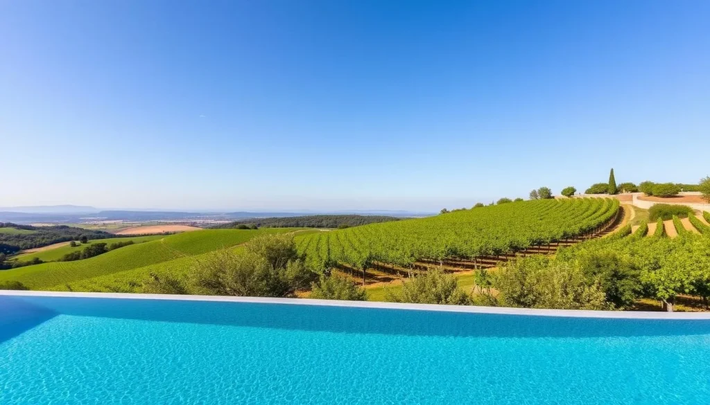 Image of Lassere's infinity pool overlooking vineyards