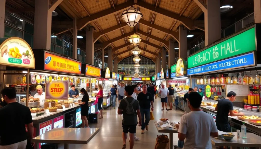 Image of Legacy Hall's interior with various food stalls