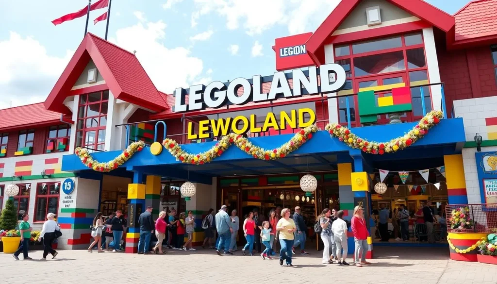 Image of Legoland Windsor Resort's main entrance with a colorful and lively atmosphere