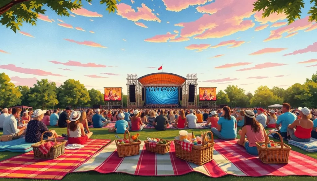 Image of Levitt Pavilion Arlington during a concert with a picnic setup