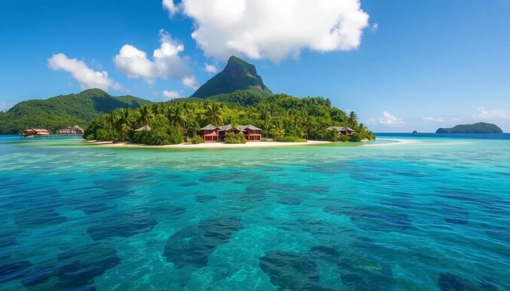Image of Loloata Island Resort Papua New Guinea with crystal-clear waters and lush greenery