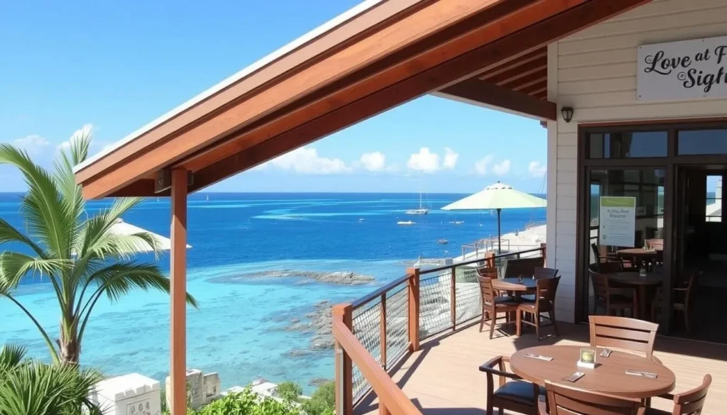 Image of Love at First Sight Restaurant's outdoor deck above a small reef Image of Love at First Sight Restaurant's outdoor deck above a small reef