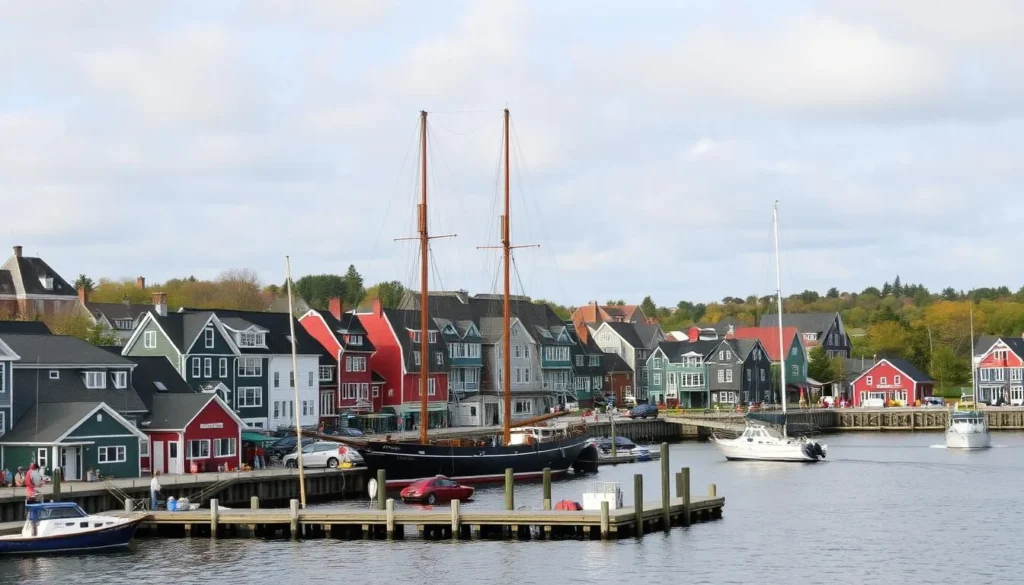Image of Lunenburg waterfront with Bluenose II schooner