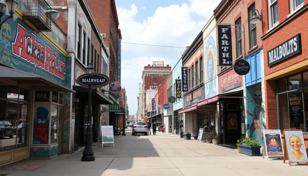 Image of Magnolia Avenue, Fort Worth, with vibrant murals and eclectic shops