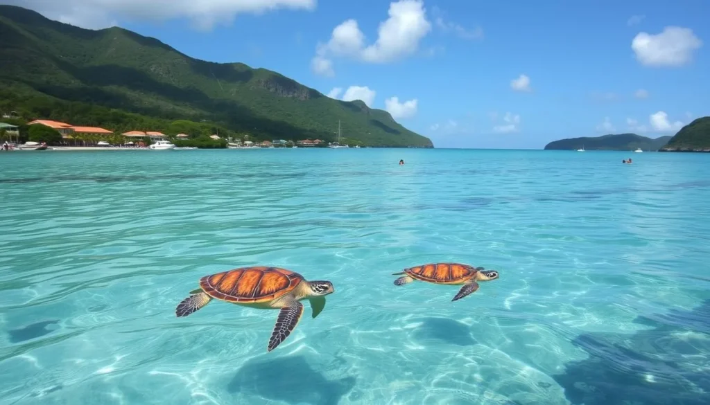 Image of Maho Bay with its calm waters and resident sea turtles