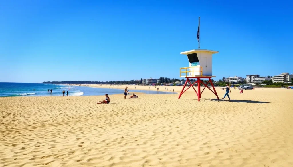 Image of Main Beach with the iconic lifeguard tower