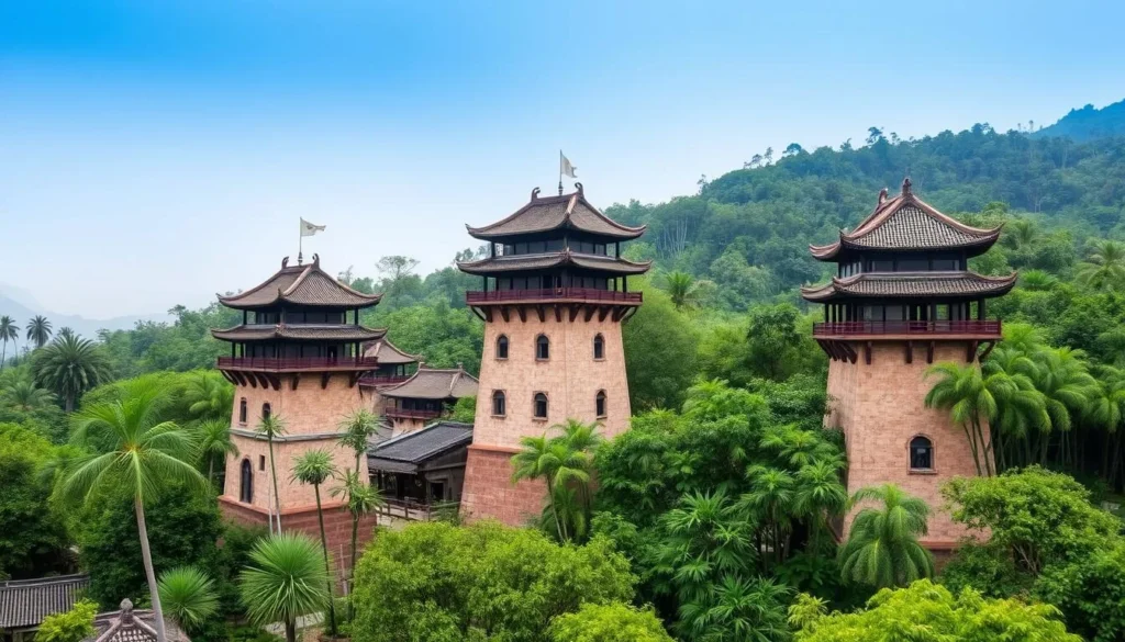 Image of Majianglong Village Cluster with Diaolou watchtowers amidst bamboo forests