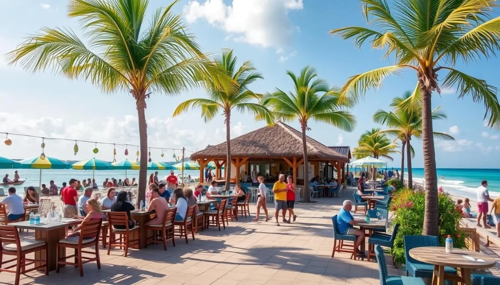 Image of Mambo Beach with its vibrant atmosphere and numerous dining options