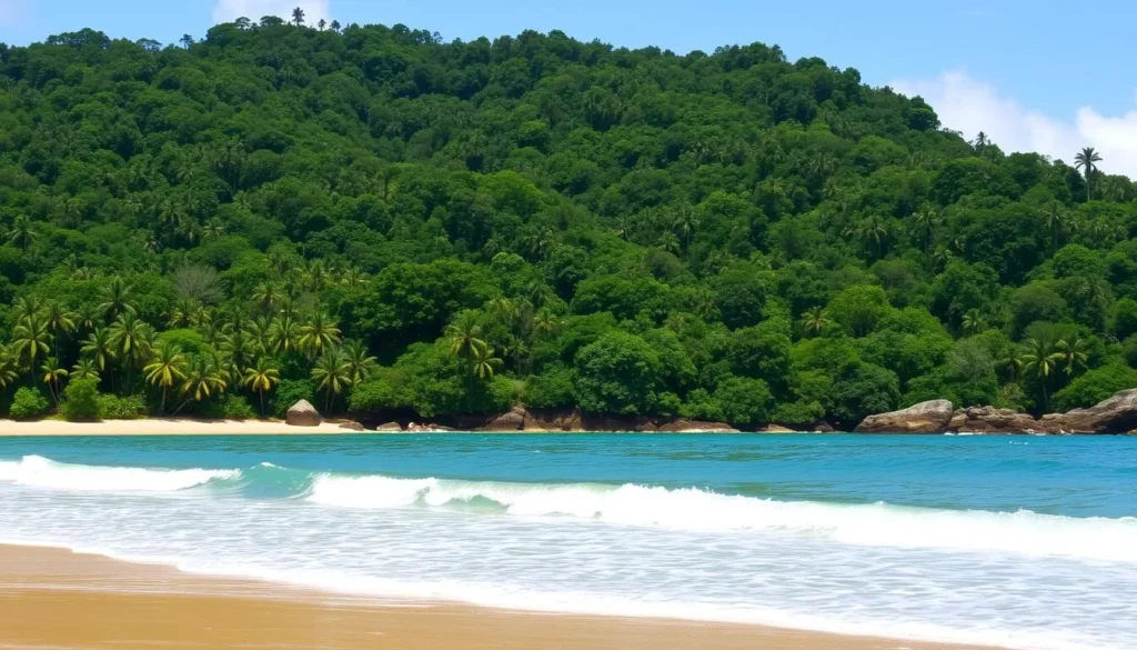 Image of Manuel Antonio beach with rainforest in the background