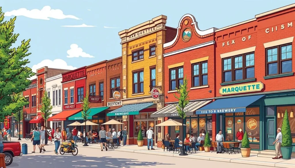 Image of Marquette's downtown area with breweries