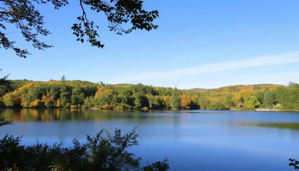 Image of Massasoit State Park's serene Lake Rico surrounded by lush greenery