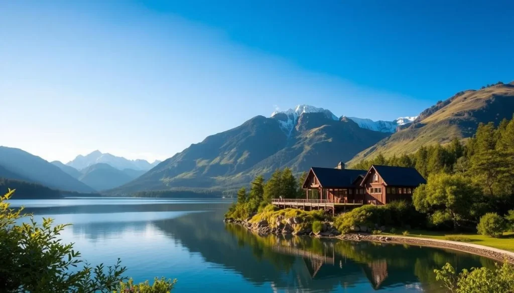 Image of Matakauri Lodge with a serene lake view