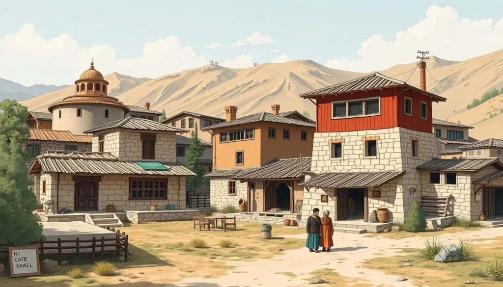 Image of Mazar Village in Tuyuk Valley showcasing traditional Uyghur architecture and daily life