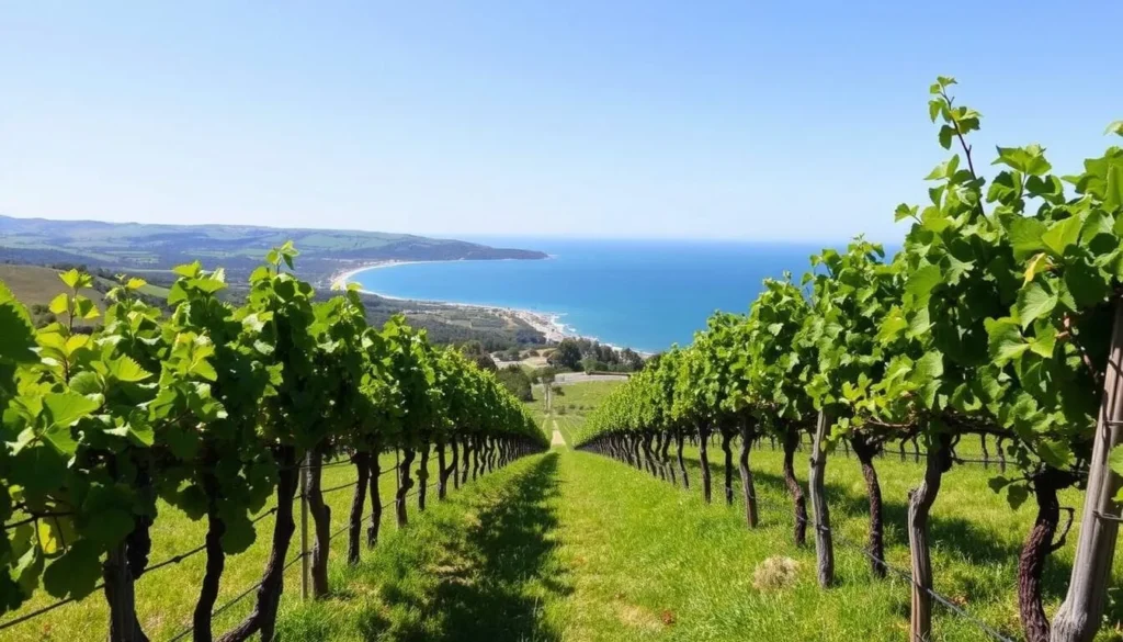 Image of McLaren Vale vineyard with coastal background