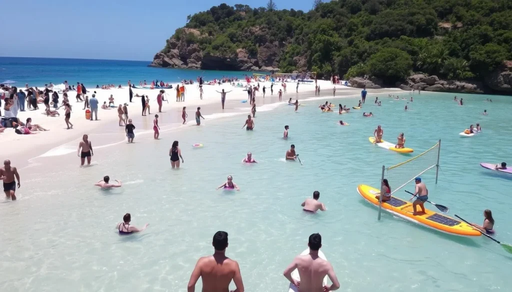 Image of Million Dollar Beach with people enjoying the sun and water activities