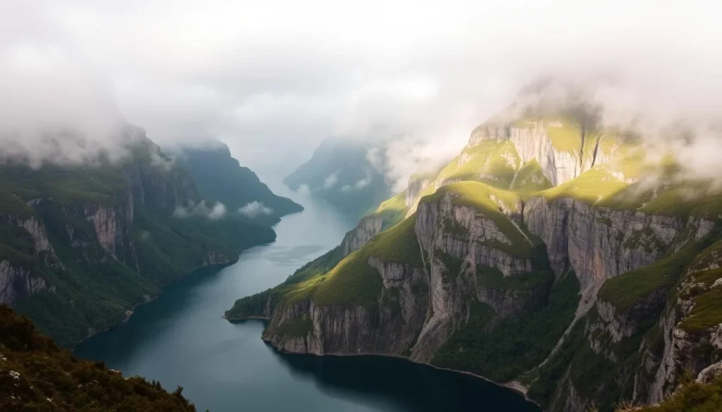Image of Misty Fjords National Monument with misty fjords and cliffs
