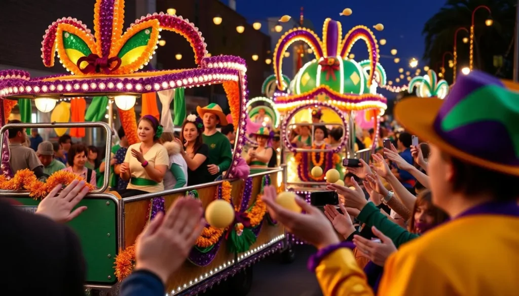 Image of Mobile Mardi Gras parade with MoonPie throws