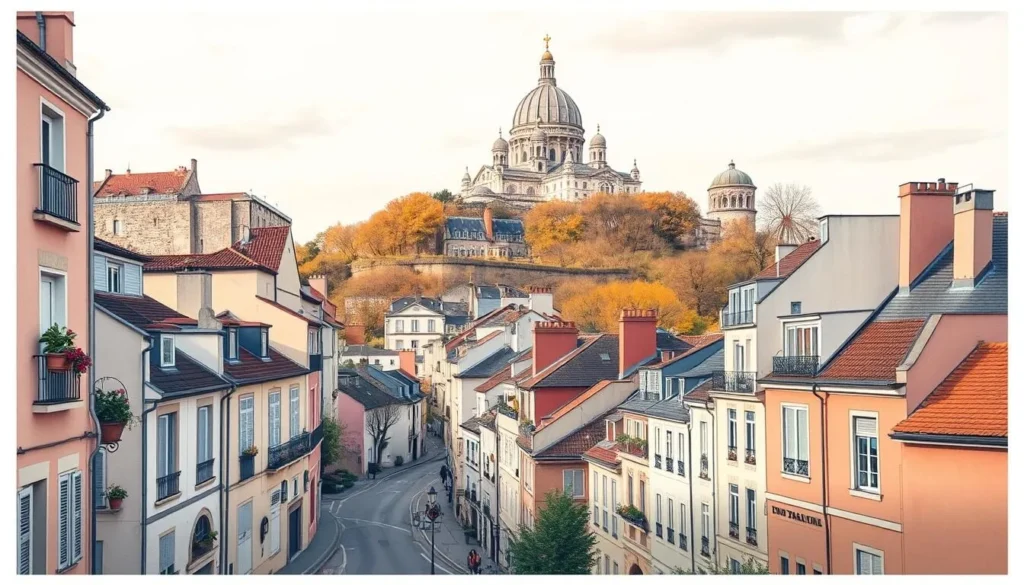 Image of Montmartre with its winding streets and the Sacré-Cœur Basilica