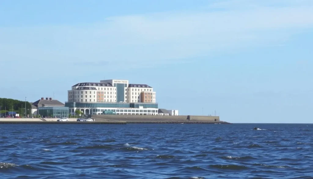 Image of Morecambe Bay with the Midland Hotel and Eric Morecambe statue
