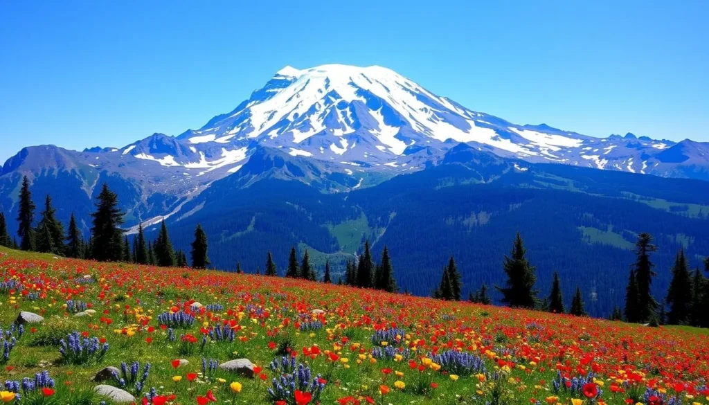 Image of Mount Rainier's majestic landscape during summer