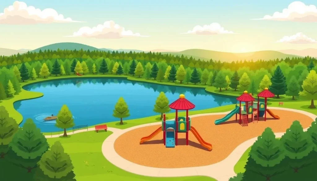Image of Mount Trashmore Park's playground and lakes