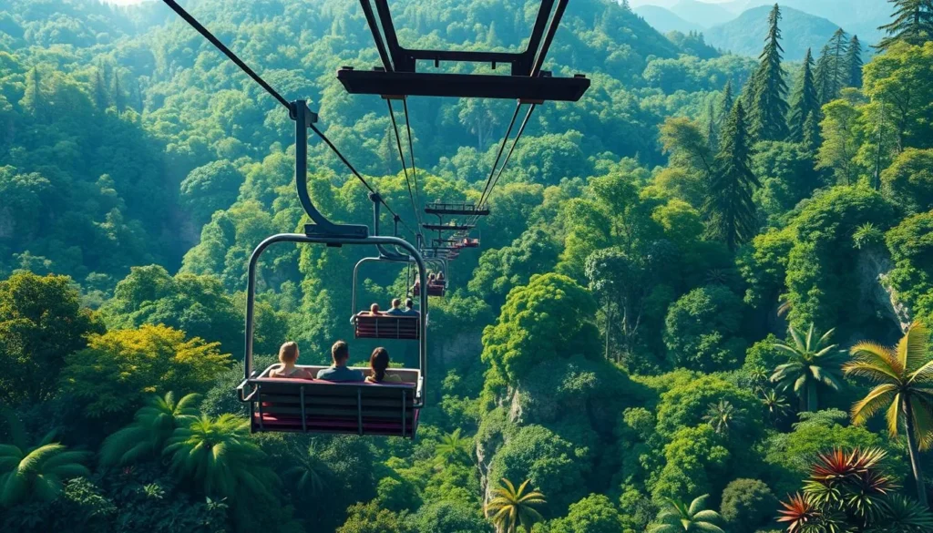 Image of Mystic Mountain's chairlift ride through the rainforest