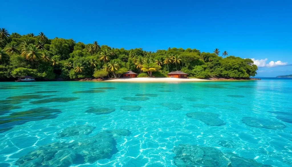 Image of Nalusuan Island with crystal-clear waters and a beach