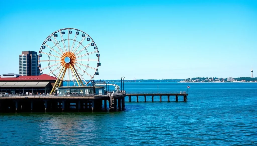 Image of Navy Pier with a Ferris wheel and lake view