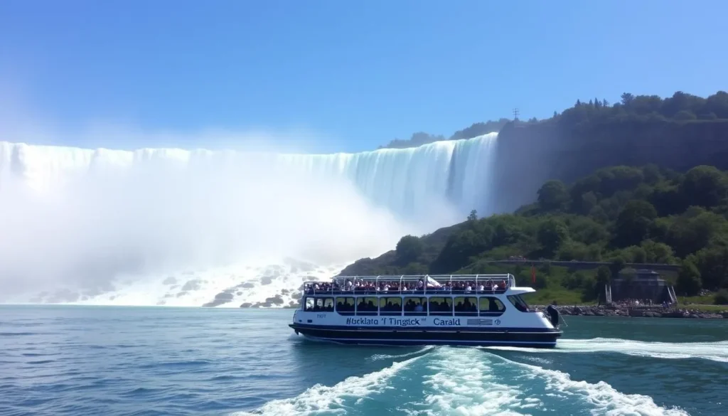 Image of Niagara Falls with a boat tour in the foreground