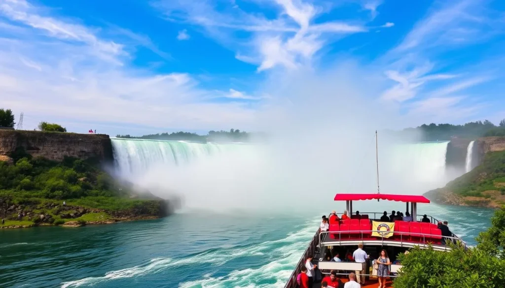 Image of Niagara Falls with a boat tour in the foreground