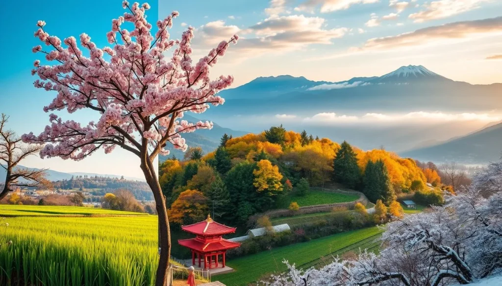 Image of Niigata's diverse landscapes across different seasons