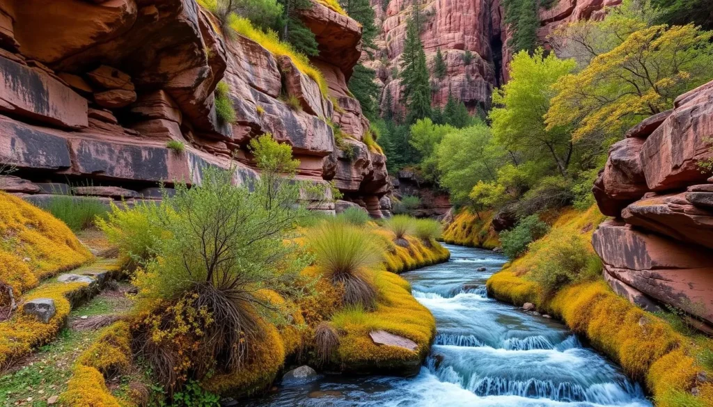 Image of Oak Creek Canyon with lush vegetation and a river