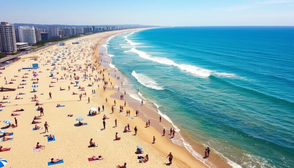 Image of Ocean Beach with people enjoying activities along the shoreline