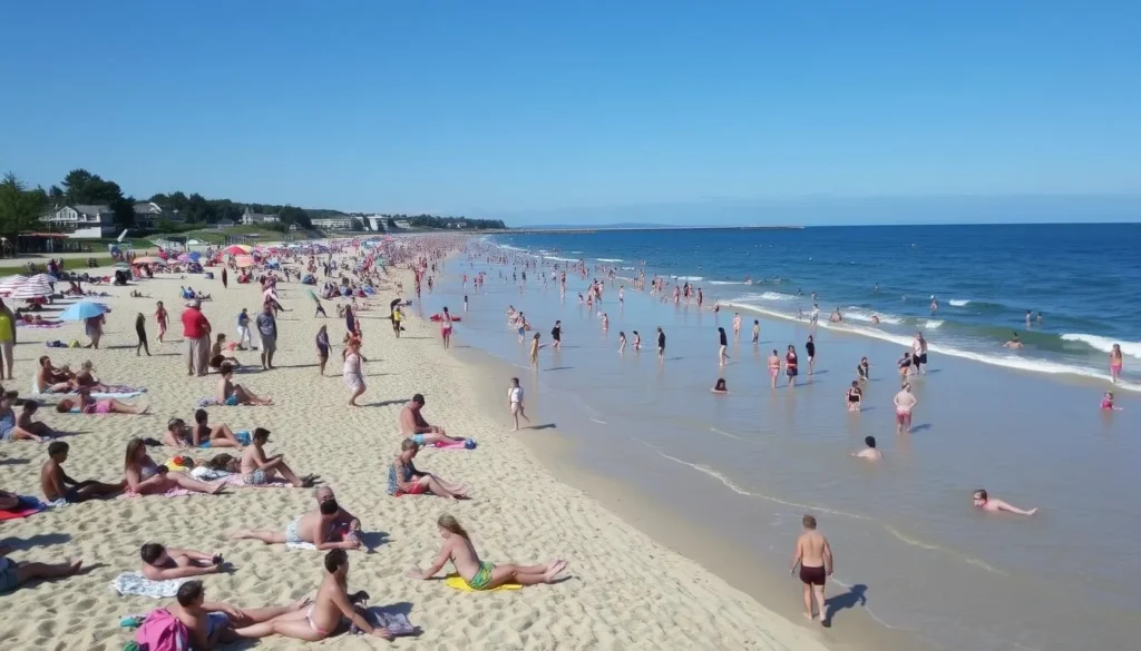 Image of Ogunquit Beach with people enjoying the sun and sea.